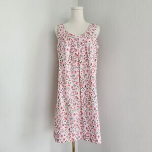 Vintage 80s Stitched by Fay Pink Floral Sleeveless Cotton Dress Pull On L